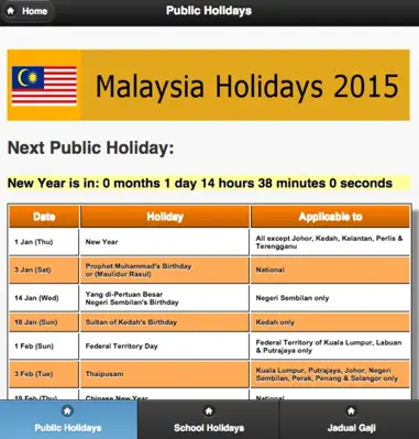 Malaysia Public Holiday 2015 android App screenshot 1