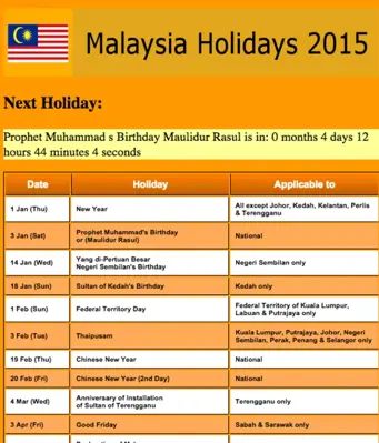 Malaysia Public Holiday 2015 android App screenshot 2